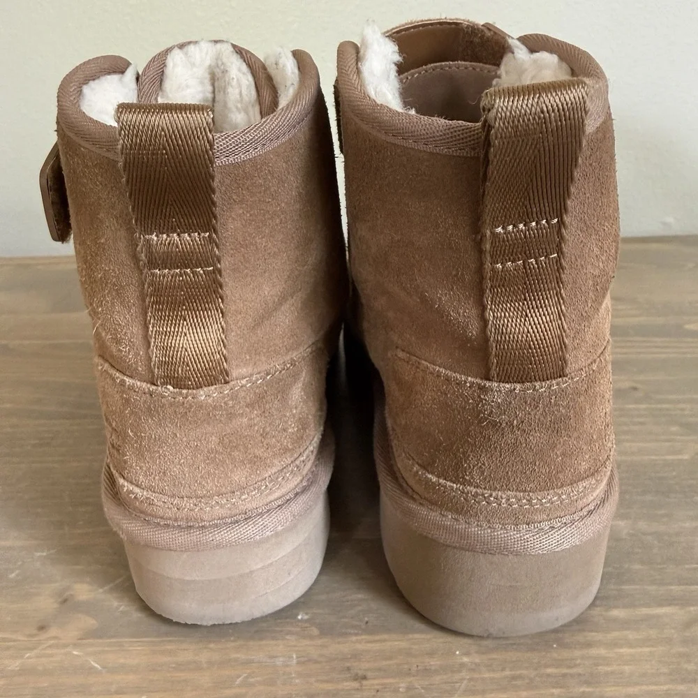 Ugg Girls 4 Chestnut Brown Neumel Strap Platform Ankle Boots Booties Winter